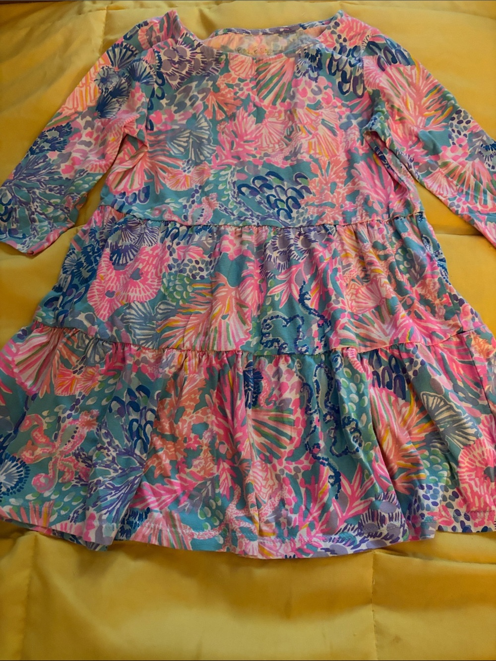 Lilly Pulitzer Pink Teal Floral Tiered Dress Size 4-5